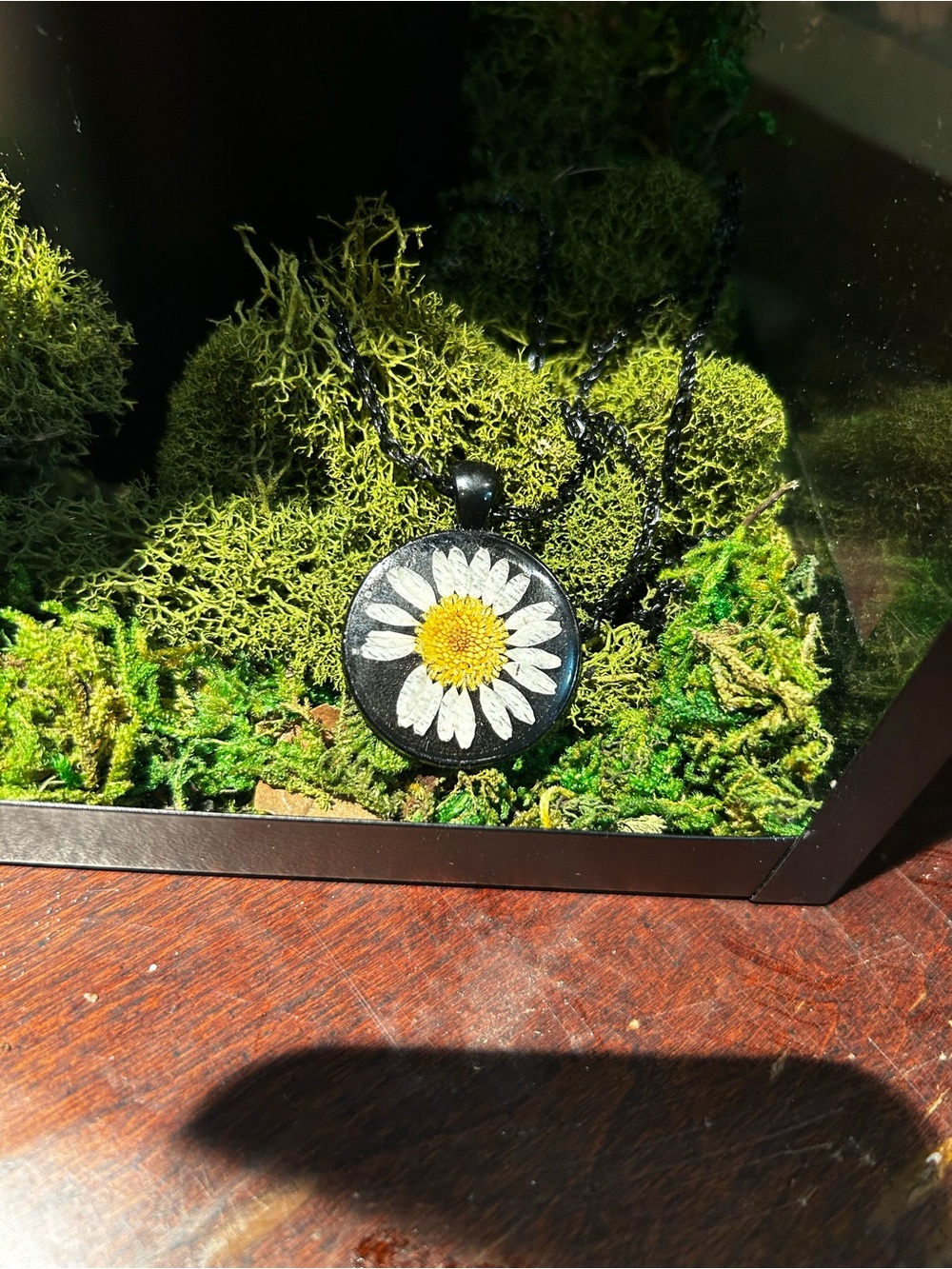 Daisy Pendant Necklace - White & Yellow Floral Resin Charm